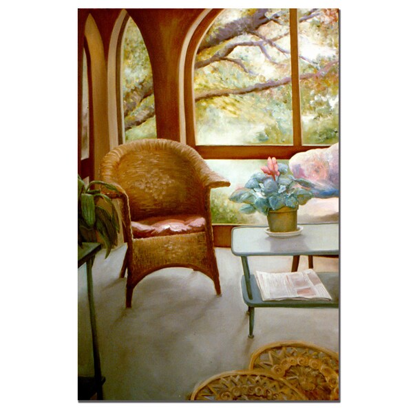 Trademark Fine Art Wicker Chair and Cyclamen by Michelle Calkins- Canvas Art, 24x36 - MC009-C2436GG