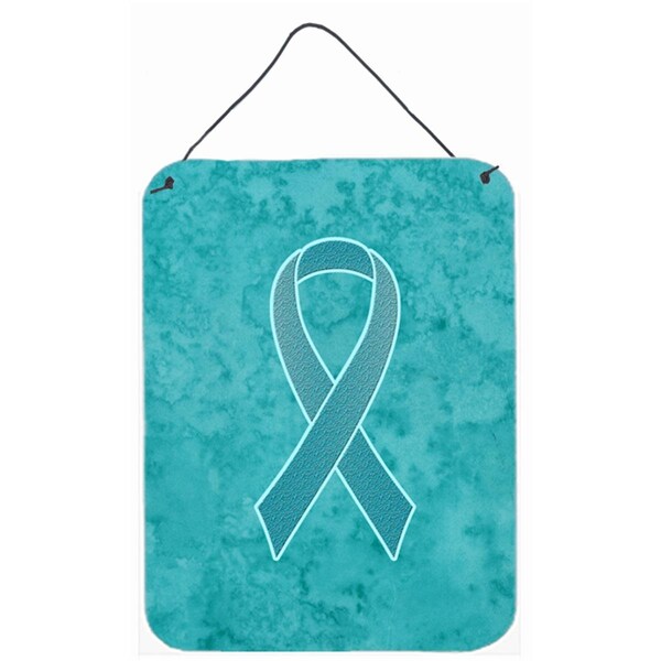 Micasa Teal Ribbon for Ovarian Cancer Awareness Aluminium Metal Wall or Door Hanging Prints, 12 x 6 In. - MI55426