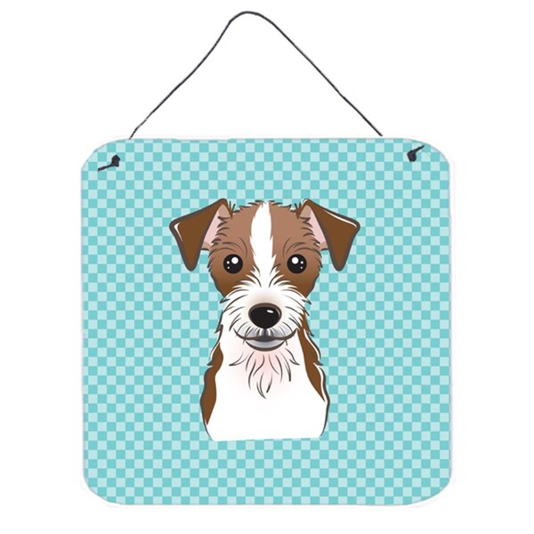 Micasa Checkerboard Blue Jack Russell Terrier Aluminium Metal Wall Or Door Hanging Prints6 x 6 In. - MI889271