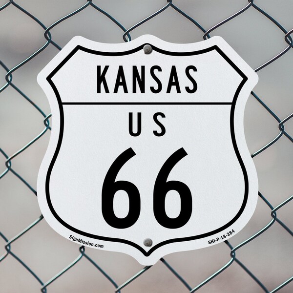 Signmission Kansas Route Marker Shield Sign Us 66, 12 inch X 12 inch, Aluminum Metal Sign, 2PK - SHI-A-2PACK-12-384