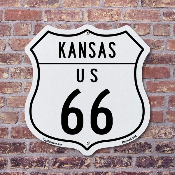 Signmission Kansas Route Marker Shield Sign Us 66, 12 inch X 12 inch, Aluminum Metal Sign, 2PK - SHI-A-2PACK-12-384