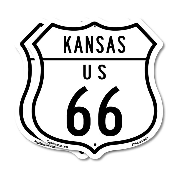 Signmission Kansas Route Marker Shield Sign Us 66, 12 inch X 12 inch, Aluminum Metal Sign, 2PK - SHI-A-2PACK-12-384