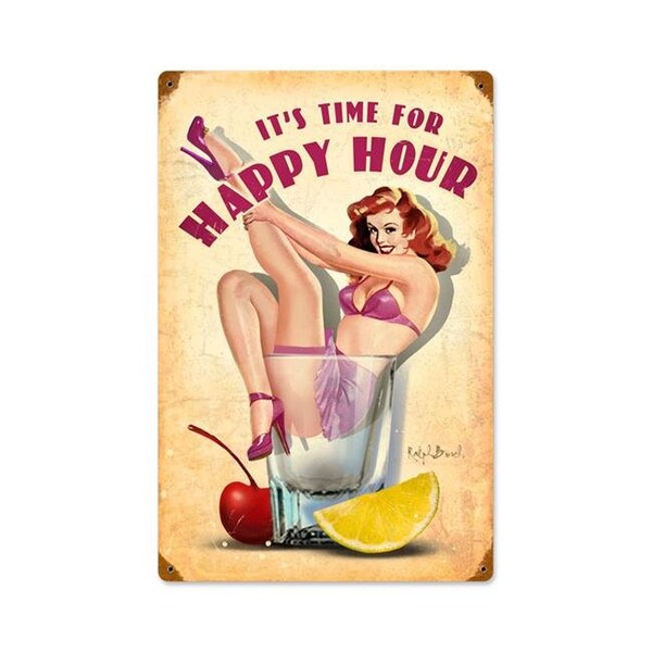 Ralph Burch Ralph Burch RB004 12 x 18 in. Happy Hour Vintage Metal Sign - RB004