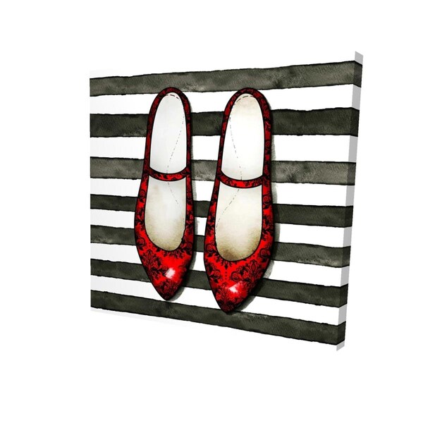 Fondo 12 x 12 in. Red Glossy Shoes on Striped Background-Print on Canvas - FO2792247