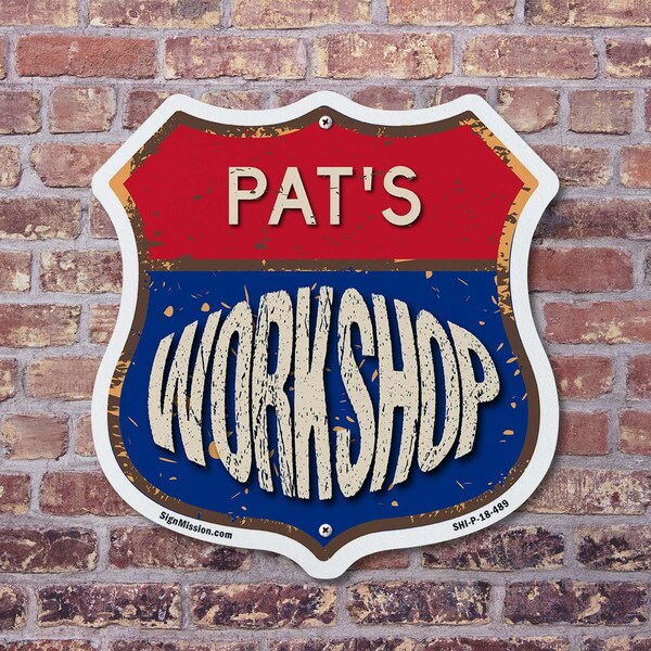 Signmission Pat's Workshop, 18 inch X 18 inch, Plastic Sign, 2PK - SHI-P-2PACK-18-489-PAT