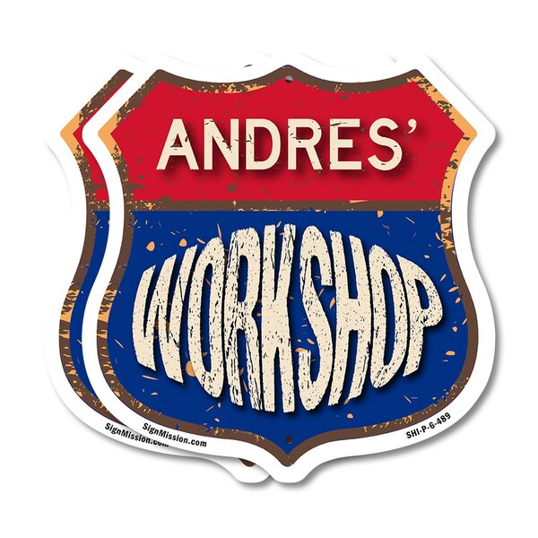 Signmission Andres's Workshop, 6 inch X 6 inch, Plastic Sign, 2PK - SHI-P-2PACK-6-489-ANDRES