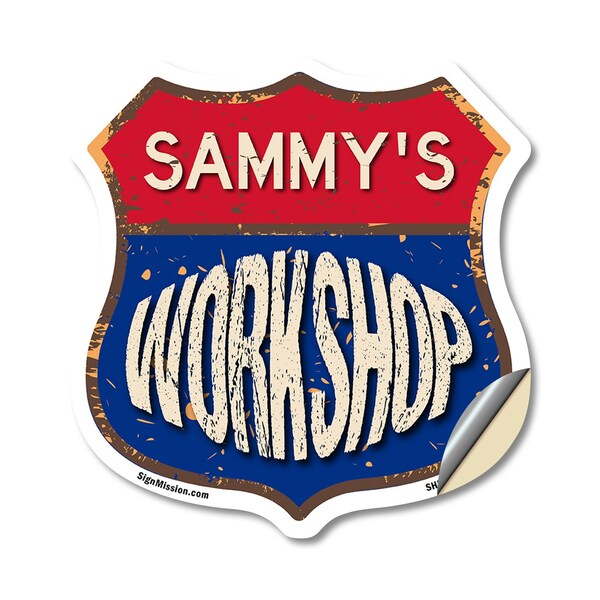 Signmission Sammy's Workshop, 18 Inch X 18 Inch, Vinyl Decal - SHI-D-18-489-SAMMY