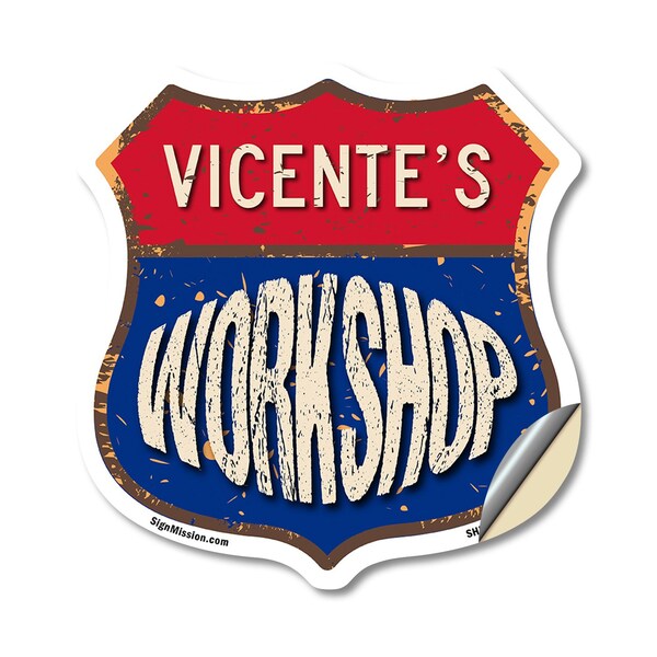 Signmission Vicente's Workshop, 18 Inch X 18 Inch, Vinyl Decal - SHI-D-18-489-VICENTE