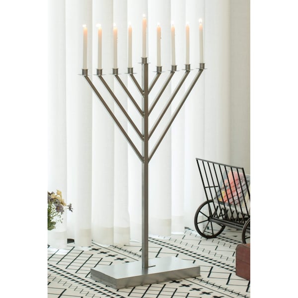 Vintiquewise Large Metal Silver Coated Hanukkah Menorah 3 Ft. for Synagogue - QI003814.M