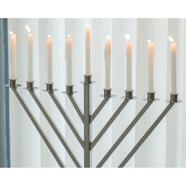 Vintiquewise Large Metal Silver Coated Hanukkah Menorah 3 Ft. for Synagogue - QI003814.M