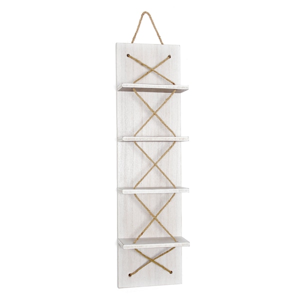 Elegant Designs Positano Nautical Rope 4 Bottle Vertical Wall Mounted Wood Wine Rack, White Wash - HG1019-WWH