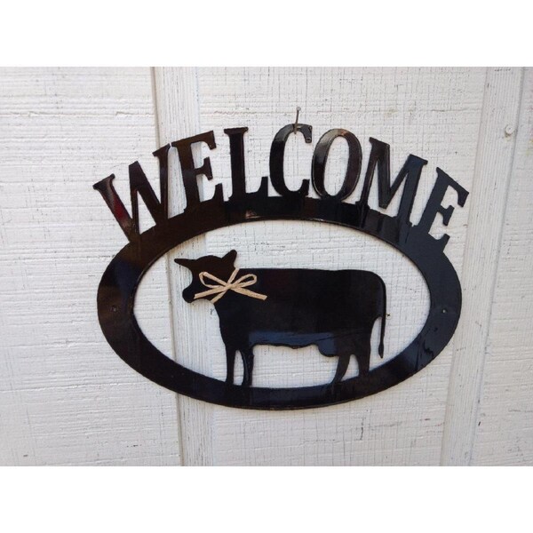 The Lazy Scroll Cow Metal Welcome Sign - COWWELCOME