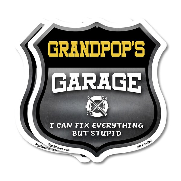 Signmission Grandpop's Garage I Can Fix Everything But Stupid, 6 inch X 6 inch, Plastic Sign, 2PK - SHI-P-2PACK-6-490-GRANDPOP