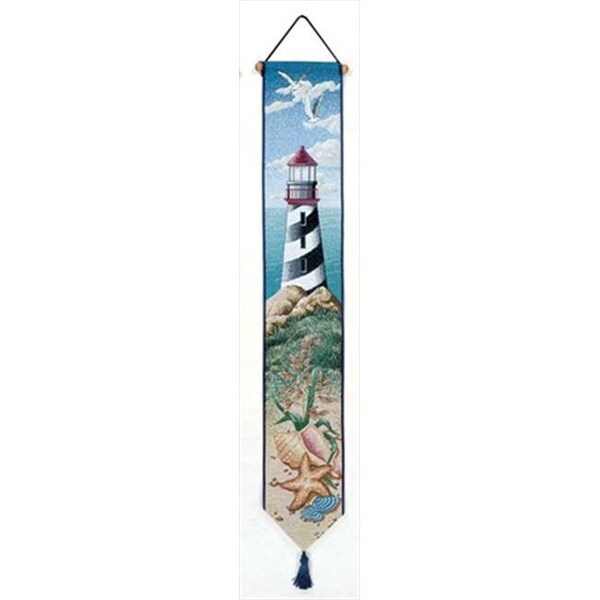 Manual Woodworkers & Weavers Manual Woodworkers and Weavers TBPLHV Lighthouse View Woven Tapestry Bell Pull Vertical 6.75 X 41 in. - TBPLHV