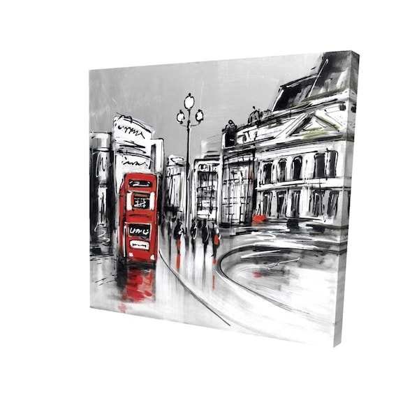 Begin Home Decor 32 x 32 in. Abstract Grey City with Red Bus-Print on Canvas - 2080-3232-CI9