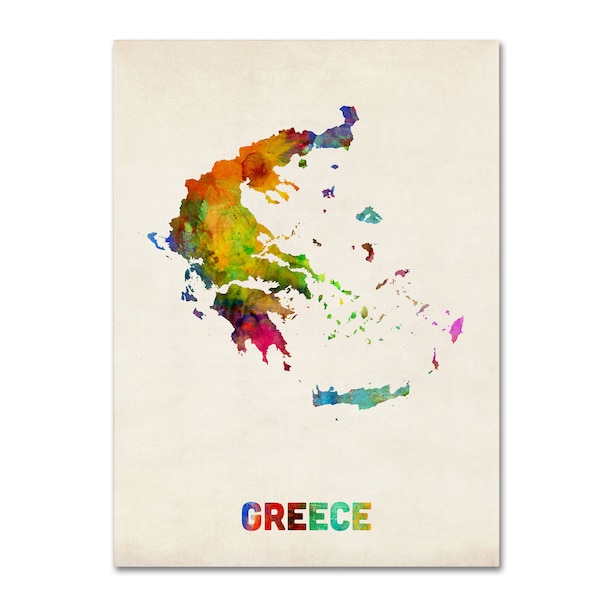 Trademark Fine Art Michael Tompsett 'Greece Watercolor Map' Canvas Art, 14x19 - MT0422-C1419GG
