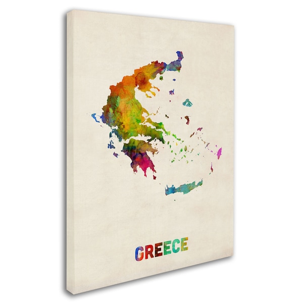 Trademark Fine Art Michael Tompsett 'Greece Watercolor Map' Canvas Art, 14x19 - MT0422-C1419GG