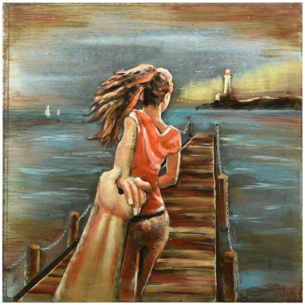 Solid Storage Supplies 40 x 40 in. Romantic Girl Hand Painted Primo Mixed Media Iron Wall Sculpture 3D Metal Wall Art - SO2573423