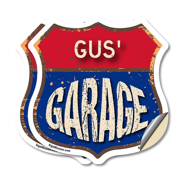 Signmission Gus's Garage, 4 inch X 4 inch, Vinyl Decal, 2PK - SHI-D-2PACK-4-383-GUS