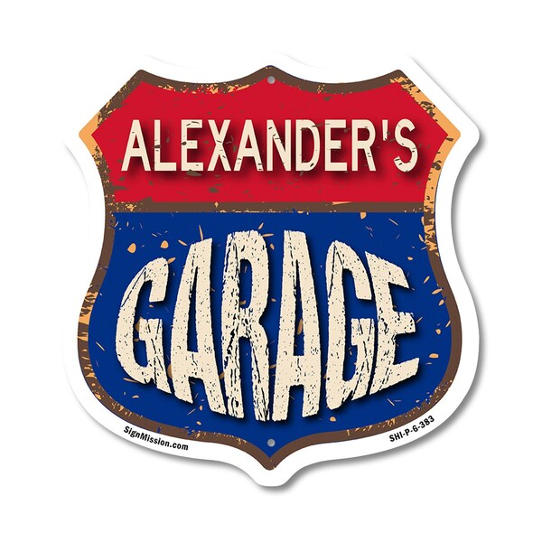 Signmission Alexander's Garage, 6 Inch X 6 Inch, Plastic Sign - SHI-P-6-383-ALEXANDER