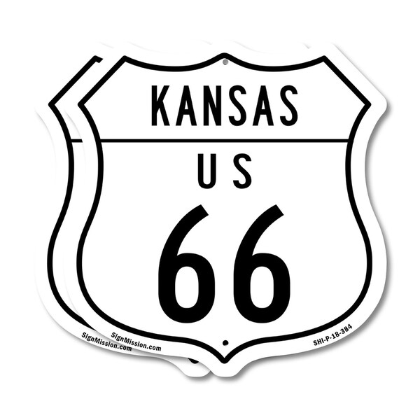 Signmission Kansas Route Marker Shield Sign Us 66, 18 inch X 18 inch, Plastic Sign, 2PK - SHI-P-2PACK-18-384