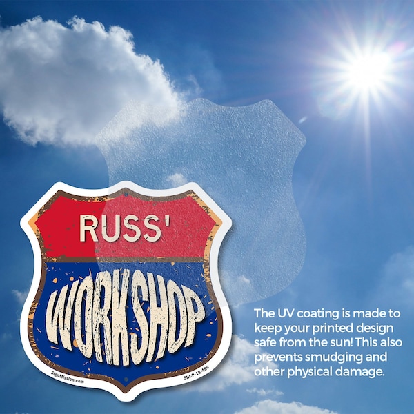 Signmission Russ's Workshop, 6 inch X 6 inch, Vinyl Decal, 2PK - SHI-D-2PACK-6-489-RUSS