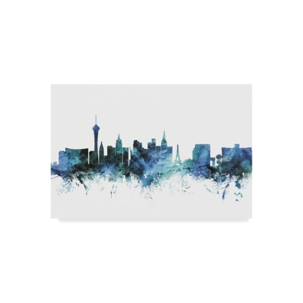 Trademark Fine Art Michael Tompsett 'Las Vegas Nevada Blue Teal Skyline' Canvas Art, 16x24 - MT01487-C1624GG