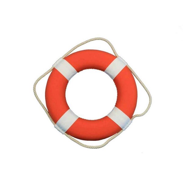 Handcrafted Decor Vibrant Orange Decorative Lifering with White Bands- 15 in. - LIFERING 15-331