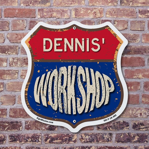 Signmission Dennis's Workshop, 18 inch X 18 inch, Plastic Sign, 2PK - SHI-P-2PACK-18-489-DENNIS