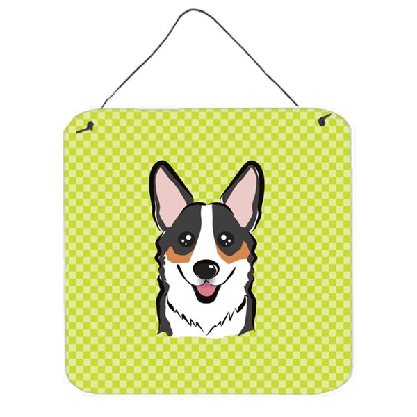Micasa Checkerboard Lime Green Corgi Aluminum Metal Wall Or Door Hanging Prints6 x 6 In. - MI759176