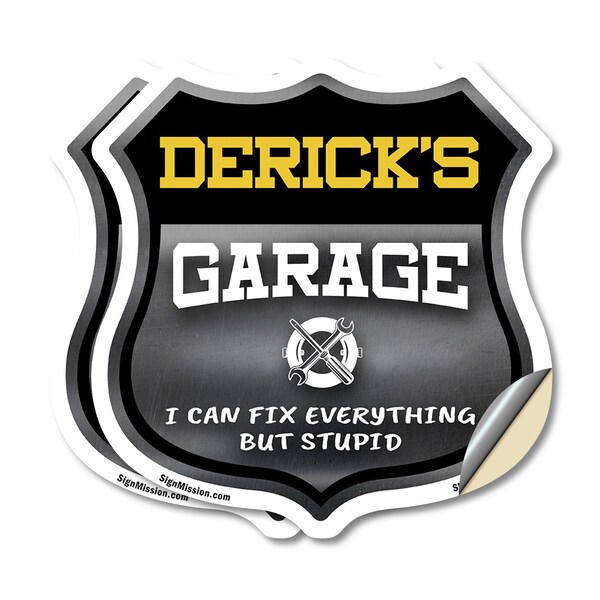 Signmission Derick's Garage I Can Fix Everything But Stupid, 4 inch X 4 inch, Vinyl Decal, 2PK - SHI-D-2PACK-4-490-DERICK