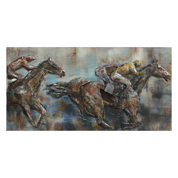 Solid Storage Supplies Primo Mixed Media Hand Painted Iron Wall Sculpture - Race Day - SO1536928
