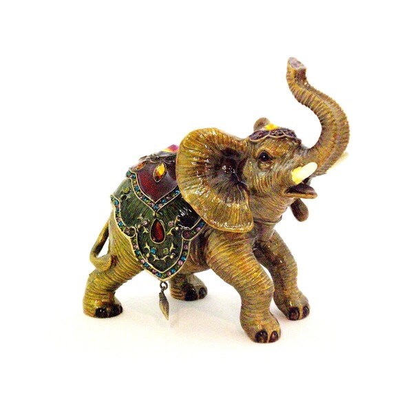 Ciel Collectables Bejeweled Elephant Gold Plating Trinket Box - Swarovski Crystals & Enamel - 1142101B
