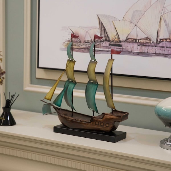Vintiquewise Nautical Home Decor Metal Sailboat Centerpiece Ship Decor Desktop Decoration, Color - QI004320-C