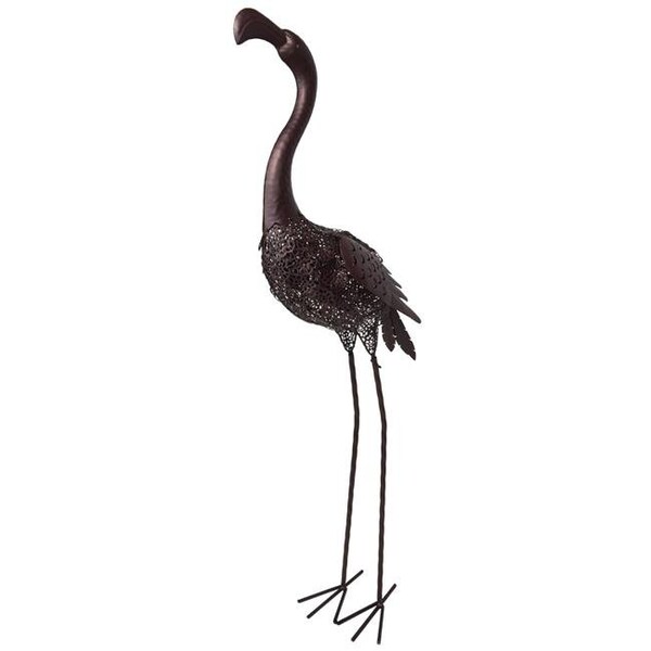 Oakland Living Corporation Oakland Living 650250-FLAMINGO-HB 40 in. Steel Indoor & Outdoor Animal Garden Flamingo Metal Sculpture Statue with Solar Light & Ground Stake; Hammer Tone Bronze - 650250-FLAMINGO-HB
