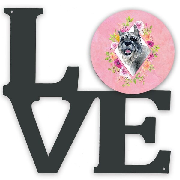 Carolines Treasures 11.5 x 11.75 in. Schnauzer Pink Flowers Metal Artwork Love Wall Decor - CK4179WALV