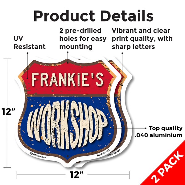 Signmission Frankie's Workshop, 12 inch X 12 inch, Aluminum Metal Sign, 2PK - SHI-A-2PACK-12-489-FRANKIE