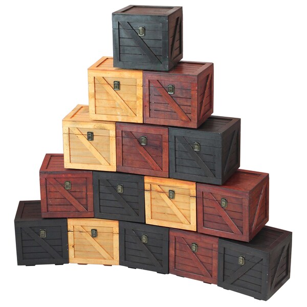 Vintiquewise Wooden Stackable Treasure Chest Cargo Crate Style, Light Brown - QI003251.LB