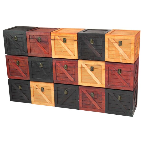 Vintiquewise Wooden Stackable Treasure Chest Cargo Crate Style, Light Brown - QI003251.LB