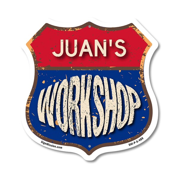 Signmission Juan's Workshop, 6 Inch X 6 Inch, Plastic Sign - SHI-P-6-489-JUAN