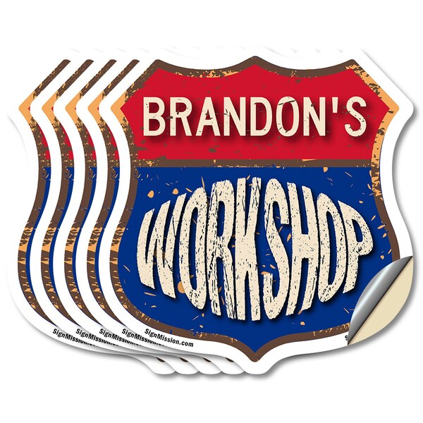 Signmission Brandon's Workshop, 6 inch X 6 inch, Vinyl Decal, 5PK - SHI-D-5PACK-6-489-BRANDON