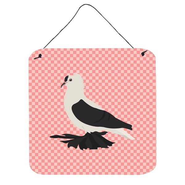 Micasa Saxon Fairy Swallow Pigeon Pink Check Wall or Door Hanging Prints, 6 x 6 in. - MI229784