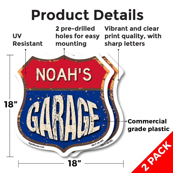 Signmission Noah's Garage, 18 inch X 18 inch, Plastic Sign, 2PK - SHI-P-2PACK-18-383-NOAH