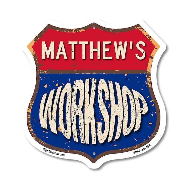 Signmission Matthew's Workshop, 18 Inch X 18 Inch, Plastic Sign - SHI-P-18-489-MATTHEW
