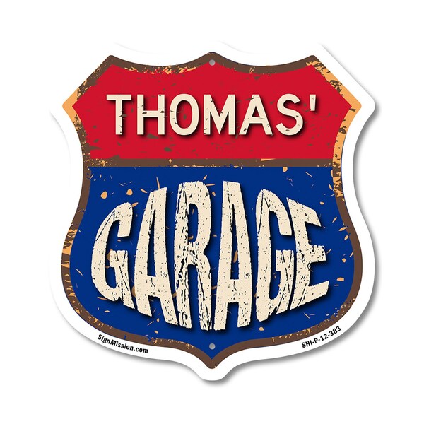 Signmission Thomas's Garage, 12 Inch X 12 Inch, Plastic Sign - SHI-P-12-383-THOMAS