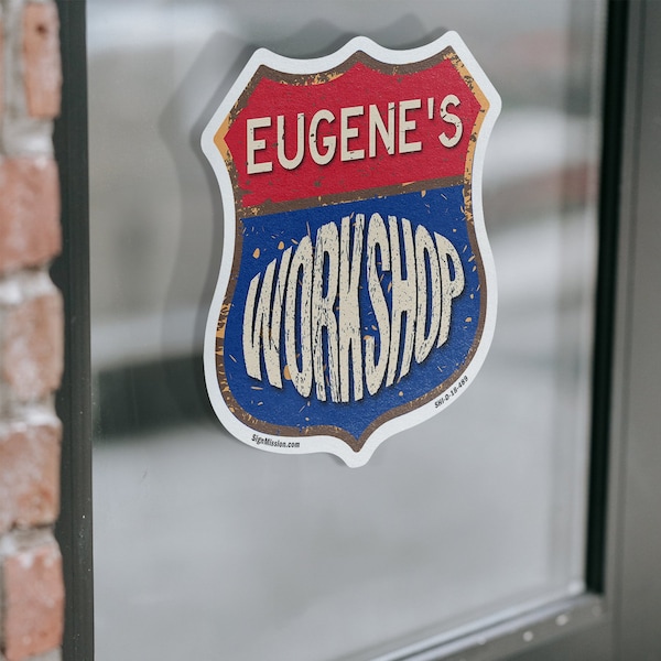 Signmission Eugene's Workshop, 4 inch X 4 inch, Vinyl Decal, 5PK - SHI-D-5PACK-4-489-EUGENE