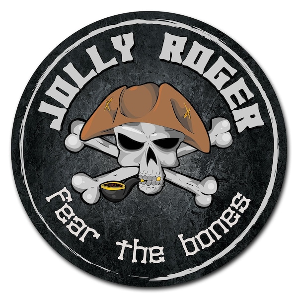 Signmission Jolly Roger Fear The Bones Circle Vinyl Laminated Decal - D-48-CIR-JOLLY ROGER FEAR THE BONES