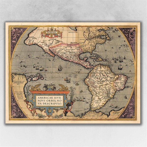 Palacedesigns 20 x 28 in. Vintage 1598 Map of the Americas Multi Color Wall Art - PA3656824