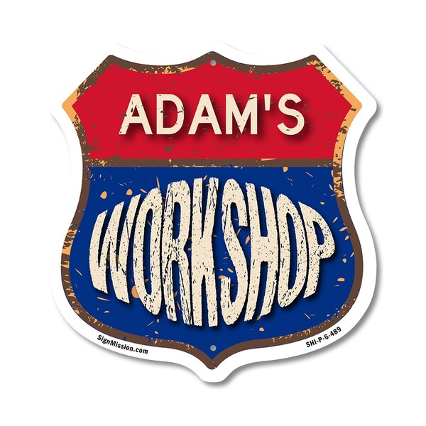 Signmission Adam's Workshop, 6 Inch X 6 Inch, Plastic Sign - SHI-P-6-489-ADAM