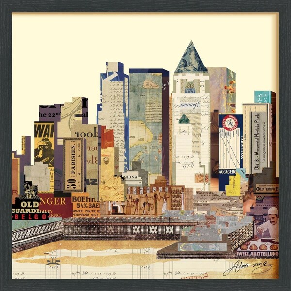 Solid Storage Supplies New York City Skyline - Dimensional Art Collage Hand Signed by Alex Zeng Framed Graphic Wall Art - SO1729374